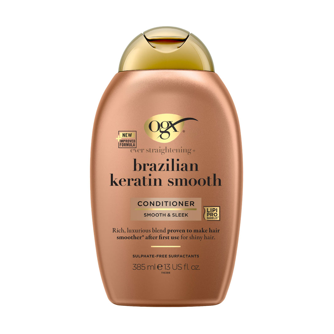 Розгладжувальний кондиціонер OGX Ever Straightening + Brazilian Keratin Therapy Conditioner Бразильський кератин, для зміцнення волосся, 385 мл